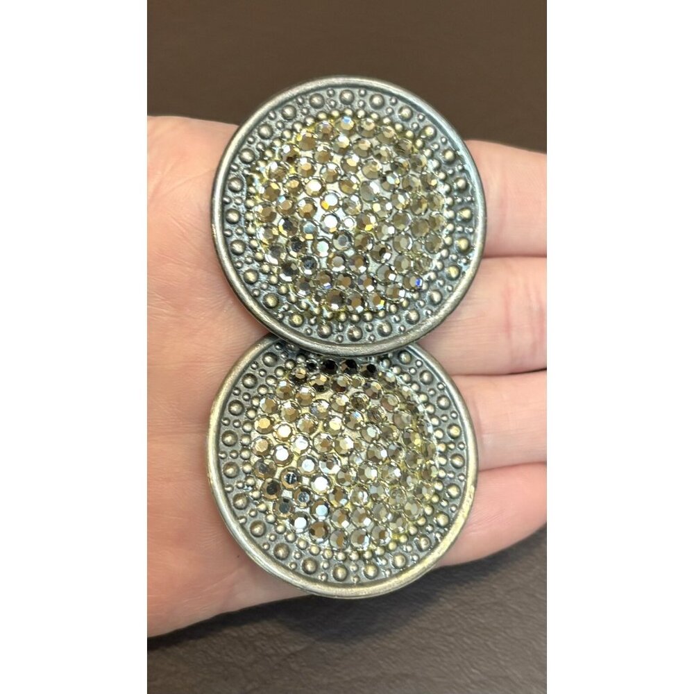 Vintage Richard Kerr Rhinestone Shield Statement Runway Clip On Earrings Signed